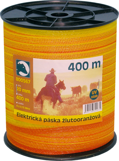 Páska pro elektrický ohradník žlutooranžová 20mm/400m Páska pro elektrický ohradník žlutooranžová 20mm/400m