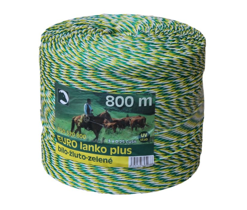 Eurolanko pro elektrický ohradník 3mm bílo-žluto-zelené,