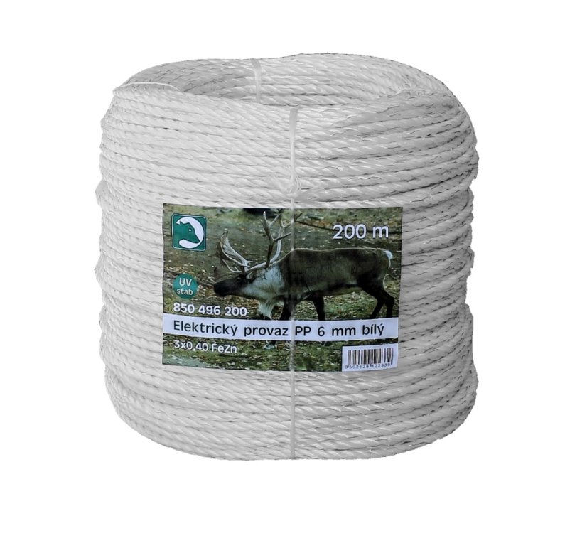 Lano pro elektrický ohradník bílé 6mm 200m