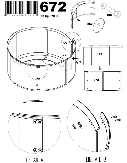 OK PLAST krmelec na balíky sena kruhový teleskopický, ø 140cm