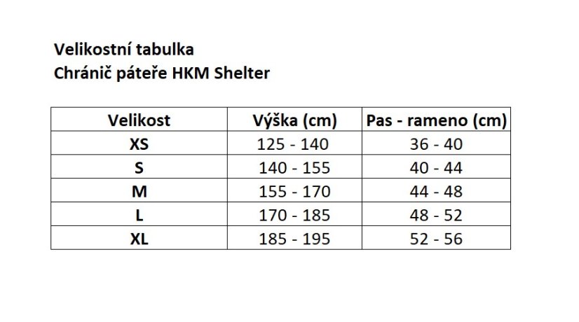 Bezpečnostní chránič páteře HKM Shelter - Barva: černý, Velikost: S