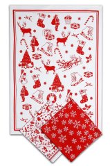 Kuchyňské utěrky v plátěné tašce 3ks - Vánoční vzor