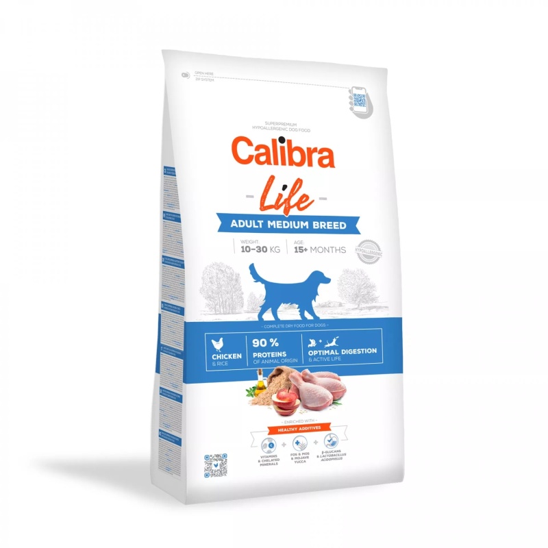 Granule pro dospělé psy Kuře CALIBRA Dog Life Adult Medium Breed Chicken střední plemena, - Hmotnost: 2,5kg Granule pro dospělé psy Kuře CALIBRA Dog Life Adult Medium Breed Chicken střední plemena, - Hmotnost: 2,5kg