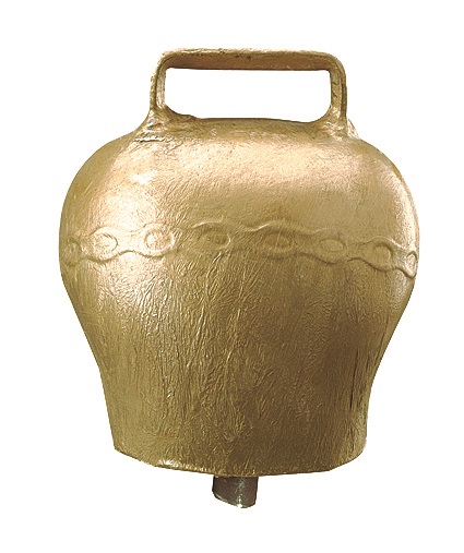 Pastevní zvonec plechový v mosazné barvě