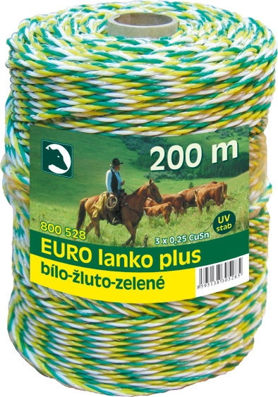 Eurolanko pro elektrický ohradník 3mm bílo-žluto-zelené,