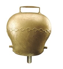 Pastevní zvonec plechový v mosazné barvě