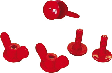 Šroub krátký s matkou červený-výpustní a pro samokrmítko