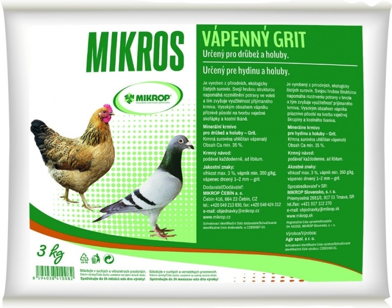 MIKROP Mikros Vápenný grit pro drůbež a holuby 3kg