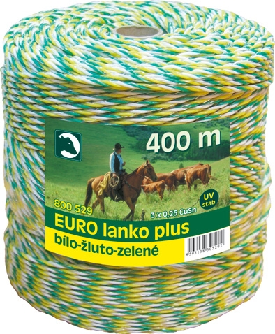 Eurolanko pro elektrický ohradník 3mm bílo-žluto-zelené,