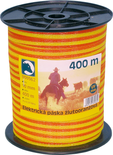 Páska pro elektrický ohradník žlutooranžová 10mm/400m Páska pro elektrický ohradník žlutooranžová 10mm/400m