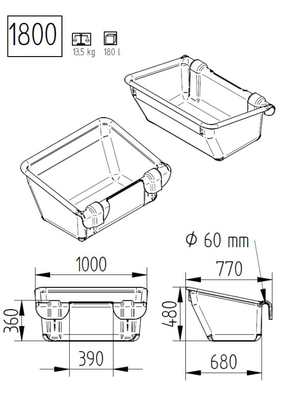 Krmný žlab pro skot, krávy OK PLAST závěsný  180ltr.