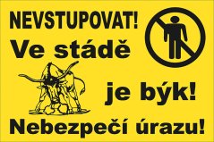 Výstražná tabulka Ve stádě je býk 20x30cm