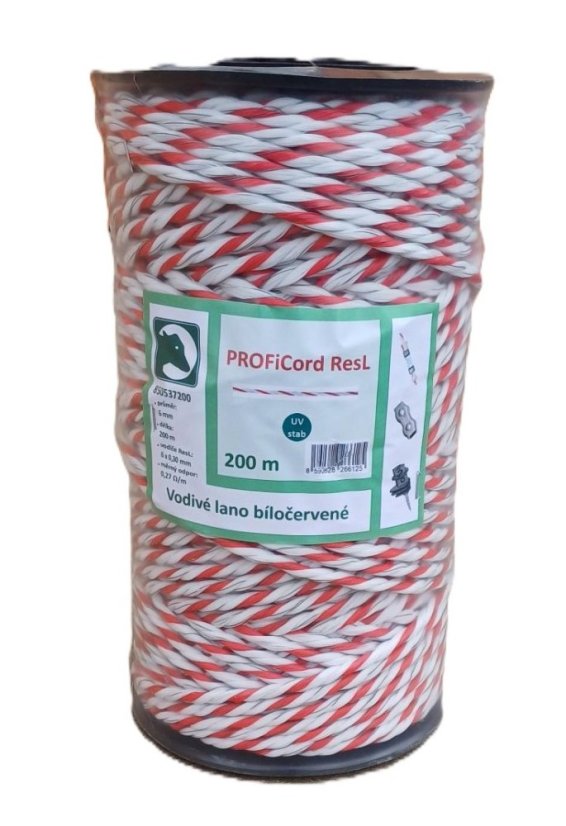 Vodivé lano pro ohradník PROFICord ResL 6mm bíločervené 200m Vodivé lano pro ohradník PROFICord ResL 6mm bíločervené 200m
