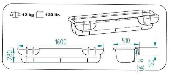 OK Plast závěsný krmný žlab pro koně, skot a ovce 160cm, 120 ltr.