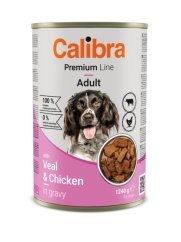Krmivo pro psy Kuře a telecí CALIBRA Dog Premium Veal&Chicken, konzerva 1,24kg